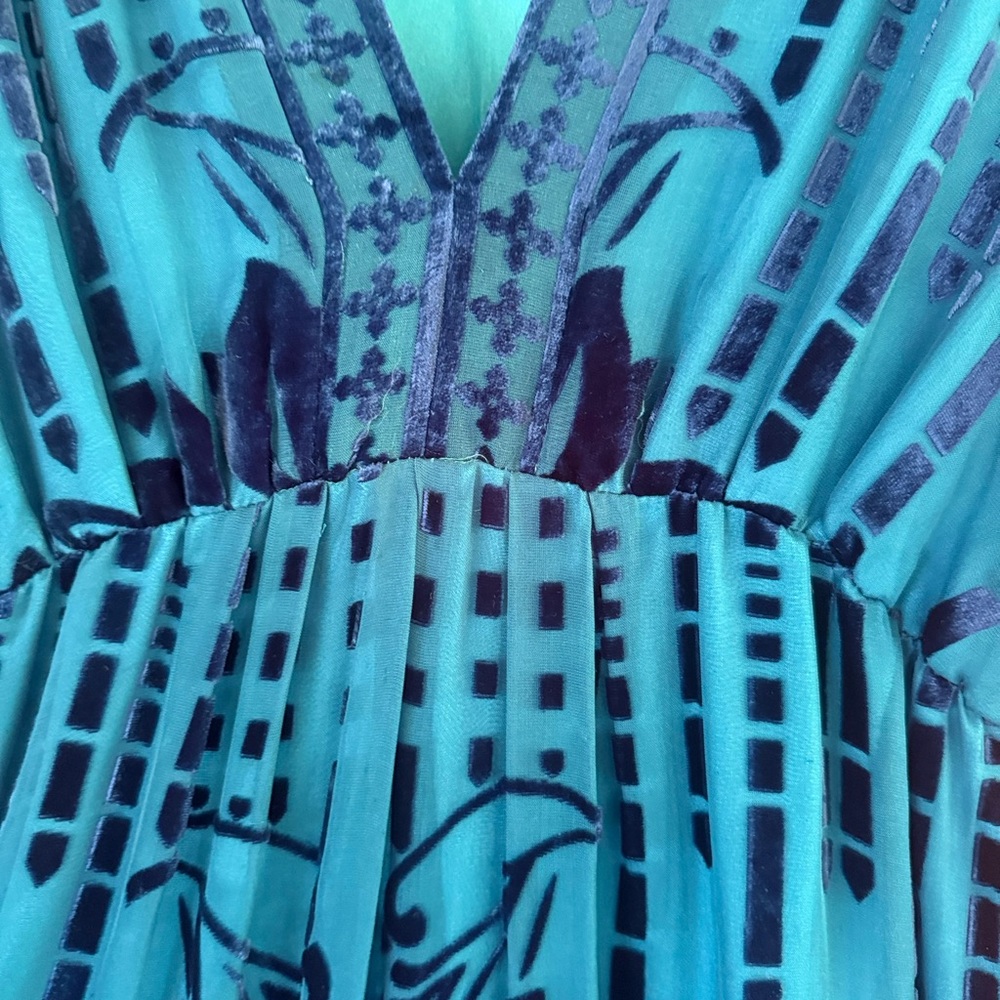 Hale Bob vibrant Blue Floral flocked velvet and chiffon beaded Dress - Picture 3 of 5